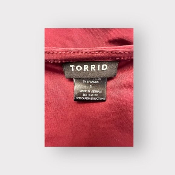 NWOT Women’s Torrid Wine Faux Wrap Open Shoulder Surplice Top 1 1X 1XL - Picture 8 of 9